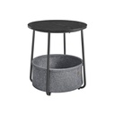 VASAGLE Petite table d'appoint ronde, table de chevet moderne avec panier en tissu, table de chevet pour salon, chambre à coucher, noir ébène et gris ardoise LET223B01
