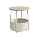 VASAGLE Petite Table Basse Ronde, Table d'Appoint avec Panier en Tissu, Rangement pour Salon, Chambre, Table de Chevet, Style Moderne, Blanc Crème LET223K67