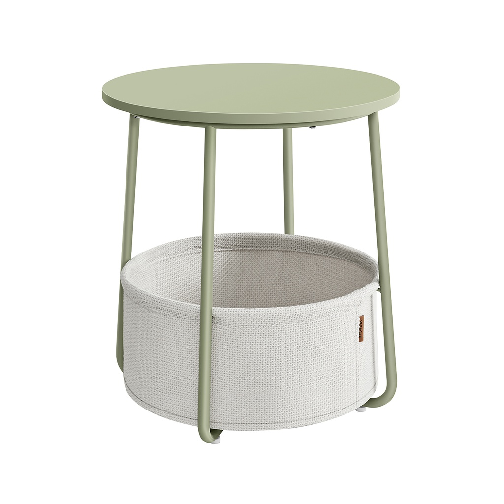 [LET223C69] VASAGLE Petite table d'appoint ronde, table de chevet moderne avec panier en tissu, table de chevet pour salon, chambre à coucher, vert laurier et blanc crème LET223C69