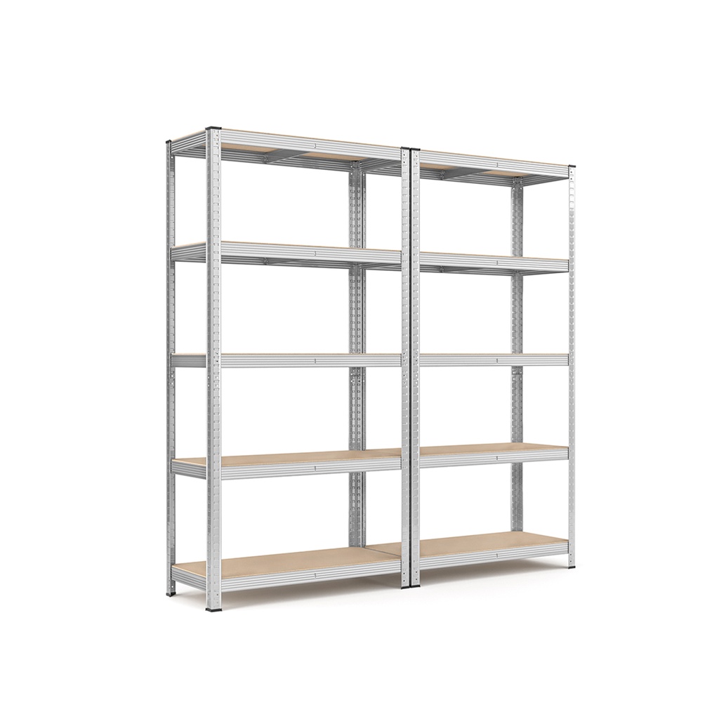 SONGMICS Etagères 5 Niveaux, Lot de 2 Etagères de Rangement en Acier, Montage sans Outil, pour Garage, Cabanon, Capacité de Charge 875 kg, 40 x 90 x 180 cm, Argent GLR040E02
