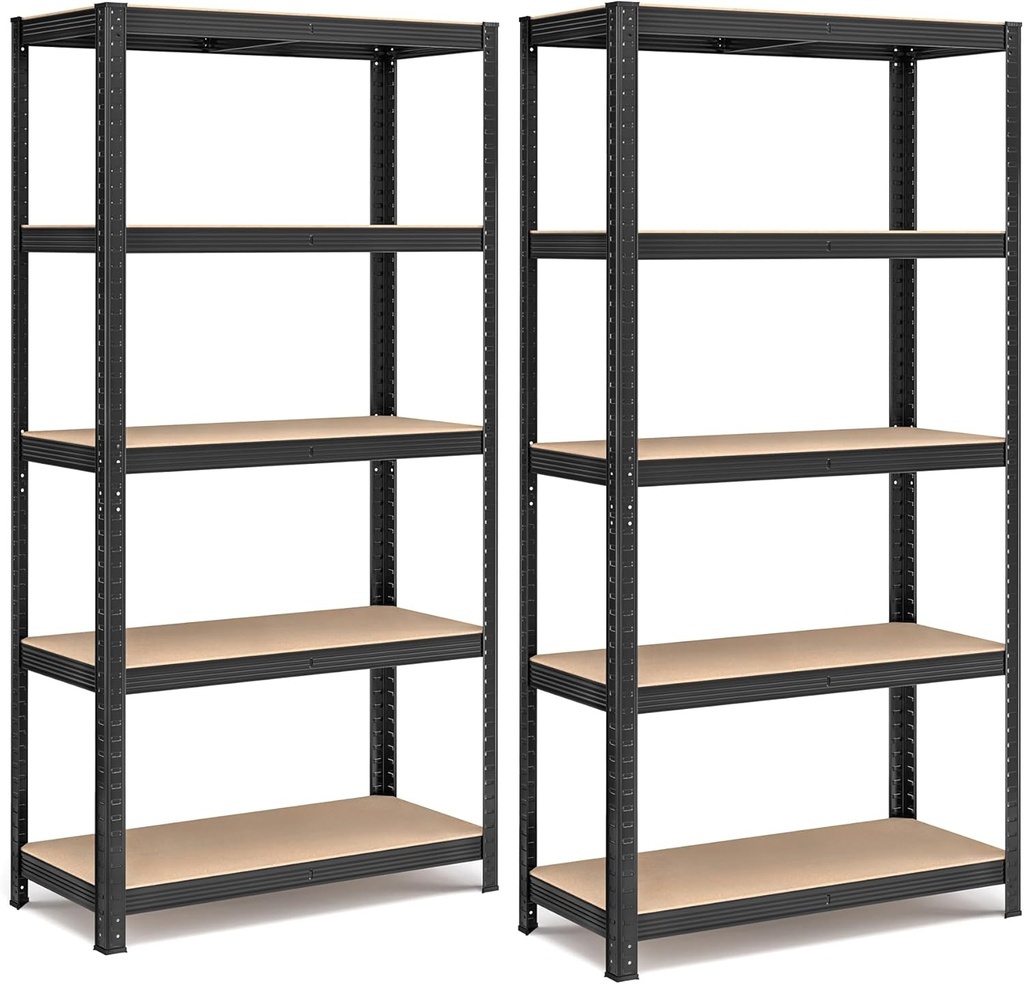SONGMICS Étagères robustes à 5 niveaux, lot de 2 étagères en acier pour le rangement, assemblage sans boulons, pour garage, remise, capacité de charge 1929 lb chacune, 15,7 x 35,4 x 70,9 pouces, noir GLR042B01
