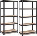 SONGMICS Étagères robustes à 5 niveaux, lot de 2 étagères en acier pour le rangement, assemblage sans boulons, pour garage, remise, capacité de charge 1929 lb chacune, 15,7 x 35,4 x 70,9 pouces, noir GLR042B01