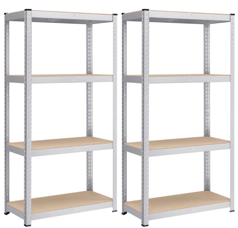 Lot de 2 étagères en acier et planches MDF avec possibilité de division, réglage en hauteur tous les 3 cm, renforts et couvre pieds de protection