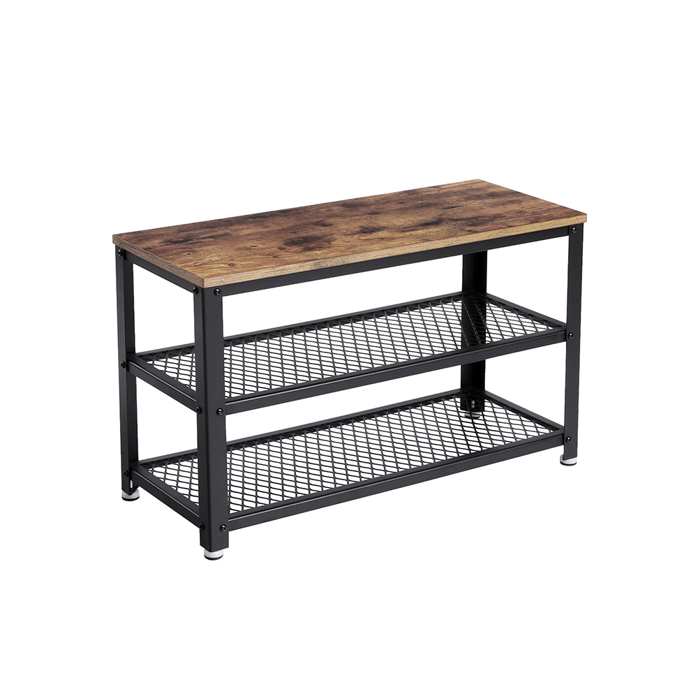 VASAGLE Banc à Chaussures, Étagère à Chaussures avec 2 Étagères, Organisateur de Chaussures, 73 x 30 x 45 cm, Entrée Salon Couloir, Structure en Acier, Style Industriel, Marron Rustique et Noir LBS73X
