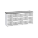 VASAGLE LHS15WT Banc à Chaussures Banc à Chaussures avec Assise avec Coussin et 15 Compartiments de Rangement pour Couloir Capacité jusqu'à 200 kg Blanc Gris
