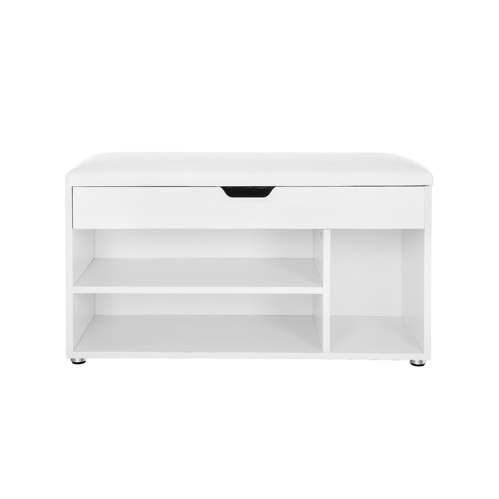 VASAGLE Banc à chaussures en bois, siège de rangement Paaed, meuble de couloir avec 2 étagères et un coffre caché, blanc LHS30W