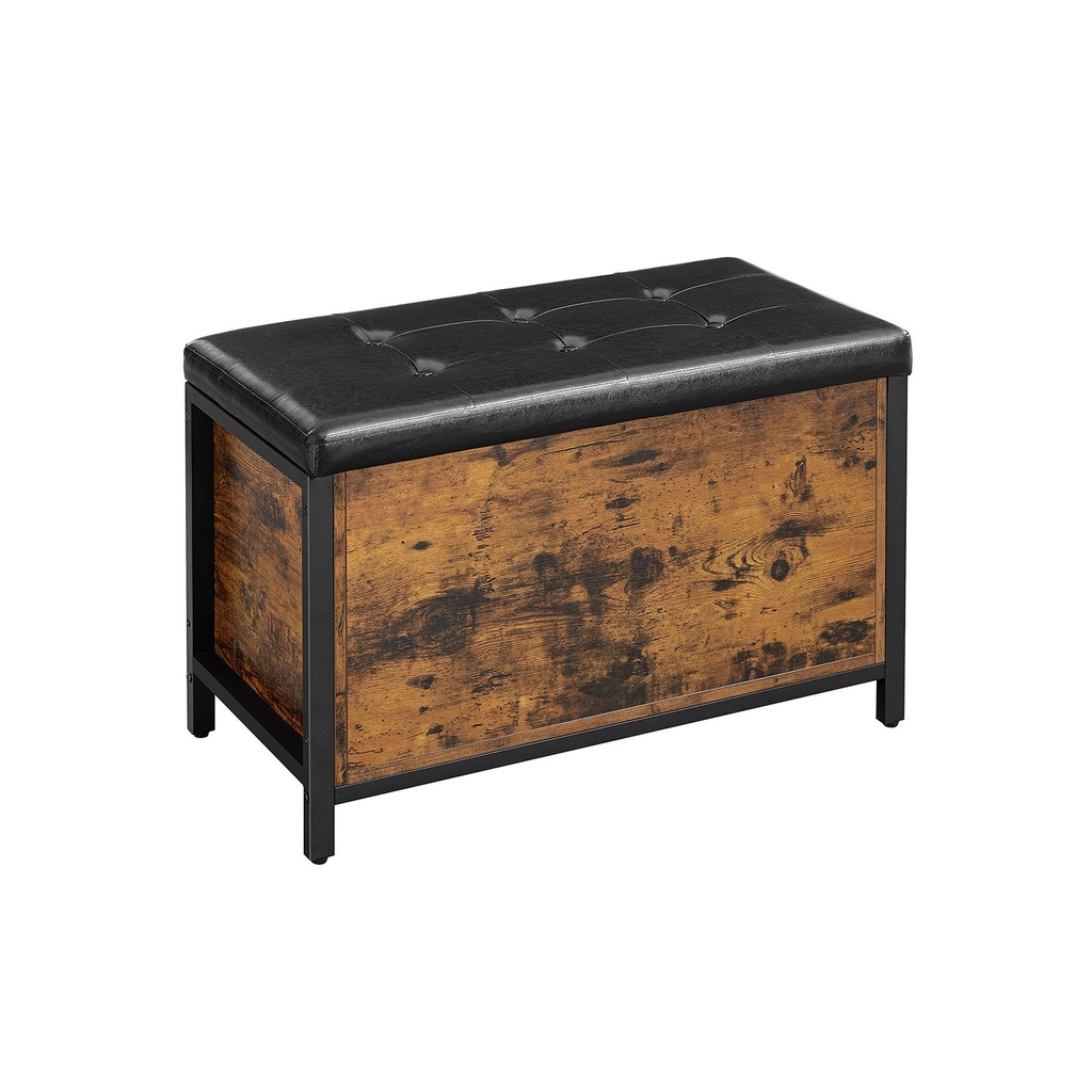 VASAGLE Banc avec coffre de rangement, assise rembourrée, tabouret de bout de lit, couloir, chambre, salon, métal, montage facile, design industriel, cuir synthétique noir, marron rustique LSC80BX