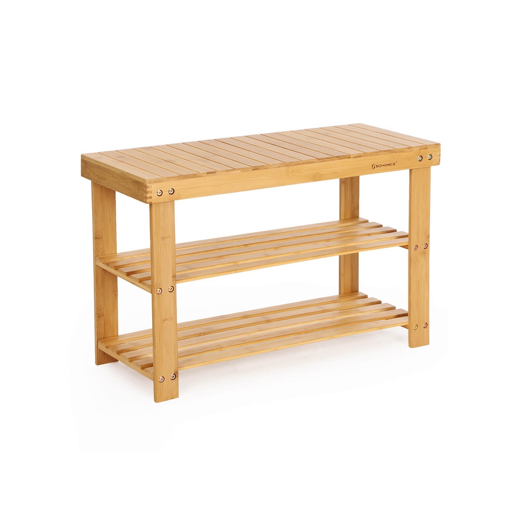 SONGMICS Banc à Chaussures à 3 Niveaux en Bambou, Organisateur de Rangement pour Chaussures, 70 x 28 x 45 cm, Idéal pour Couloir, Salle de Bain, Salon et Couloir LBS04N