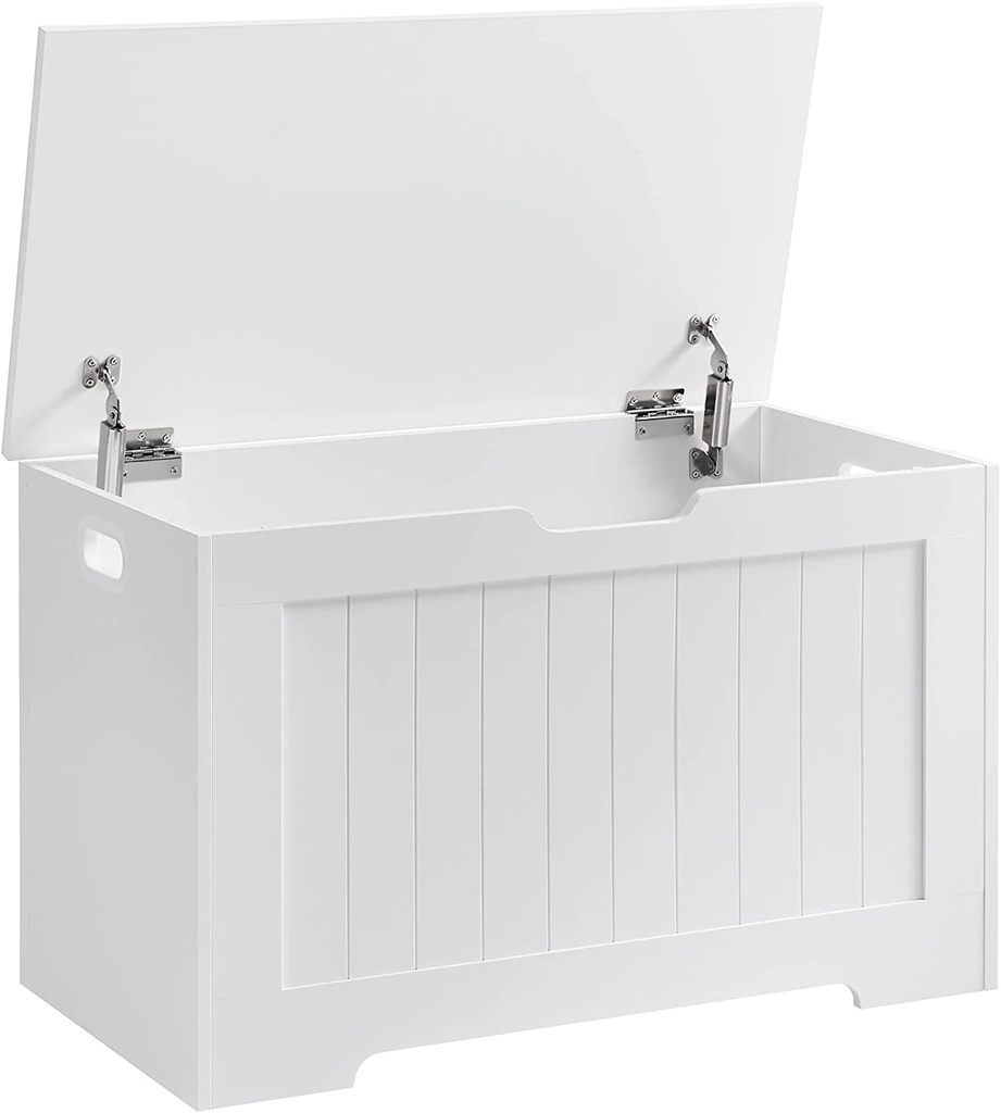 VASAGLE LHS11WT Banc à jouets Space Seat Coffre de rangement grande capacité Blanc, bois d'ingénierie, 76 x 48 x 40 cm (B x H x T)