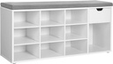 VASAGLE Banc à Chaussures, Banc de Rangement avec 2 Compartiments Ouverts et 1 Fermé, Étagère à Chaussures, Siège Rembourré, pour Entrée, Salon, Chambre, Blanc et Gris LHS021W01
