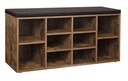 VASAGLE Banc à Chaussures, Étagère à Chaussures, Meuble de Rangement, 10 Compartiments, avec Coussin, pour Entrée, 104 x 30 x 48 cm, Marron Rustique