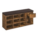VASAGLE Banc à chaussures avec tiroir et compartiments ouverts, siège rembourré, couloir, chambre à coucher et entrée, 30 x 104 x 48 cm, vintage marron-marron LHS024T01