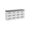VASAGLE Banc à chaussures avec coussin, banc de rangement avec siège rembourré, banc d'entrée avec 12 compartiments, étagères réglables, pour chambre à coucher, 11,9 x 40,9 x 18,9 pouces, blanc et gris LHS012W14