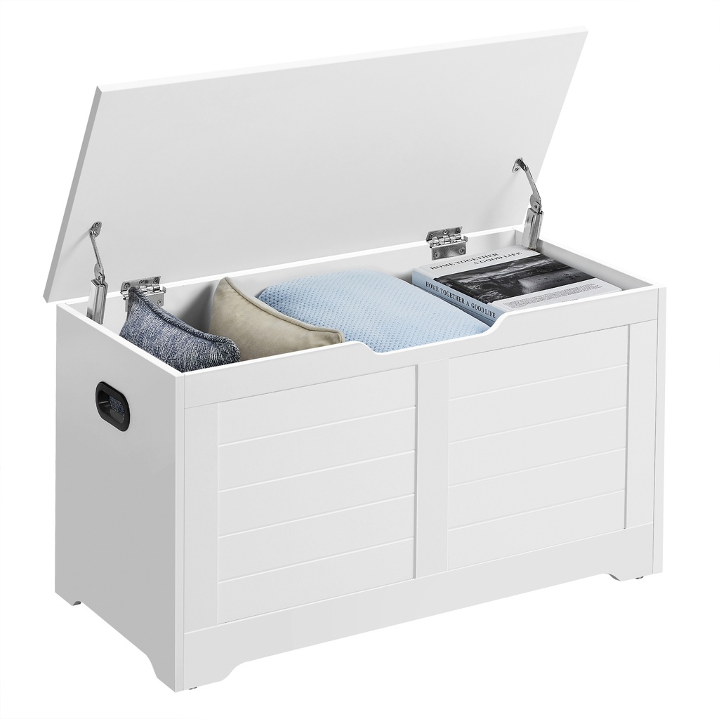 Coffre de rangement, coffre de rangement avec 2 charnières de sécurité, banc de rangement, pour couloir, salon, blanc