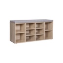 VASAGLE Banc à Chaussures, Étagère à Chaussures, Meuble de Rangement, 10 Compartiments, avec Coussin, pour Entrée, 104 x 30 x 48 cm, Couleur Chêne LHS10NL