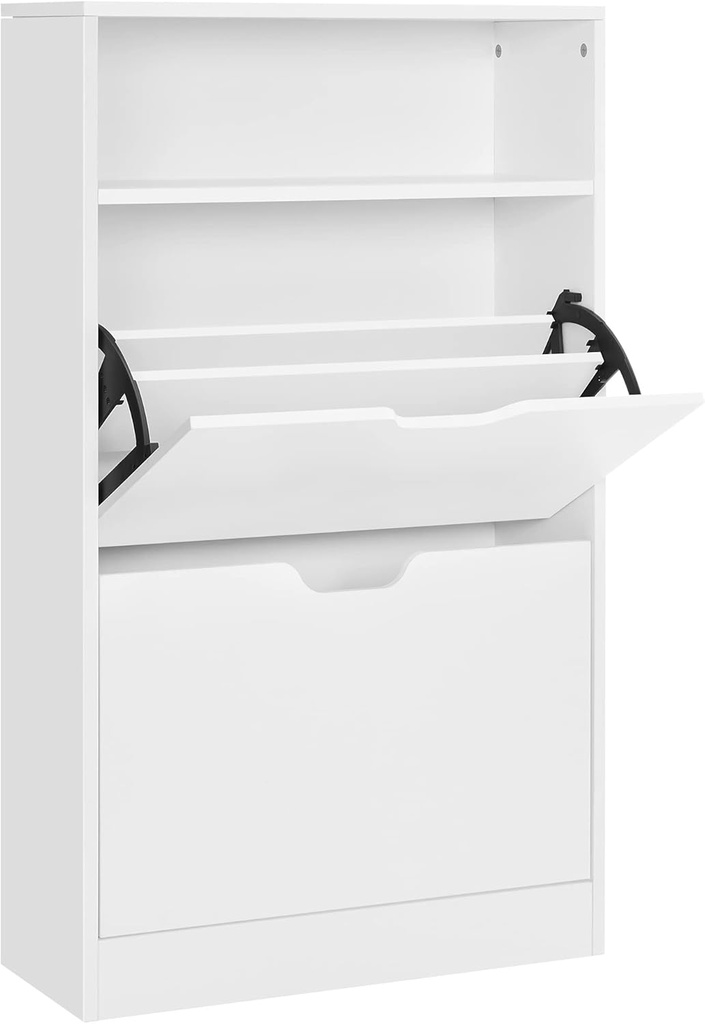 VASAGLE LBC040W01V1 Meuble à Chaussures avec 2 Compartiments pour Couloir, Salon, Chambre, 60 x 24 x 102 cm, Blanc