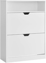 VASAGLE LBC048W01 Étagère à chaussures avec 2 étagères, compartiment ouvert, séparateur réglable, couloir, pour 11 à 16 paires de chaussures, 24 x 80 x 102 cm, blanc nuage