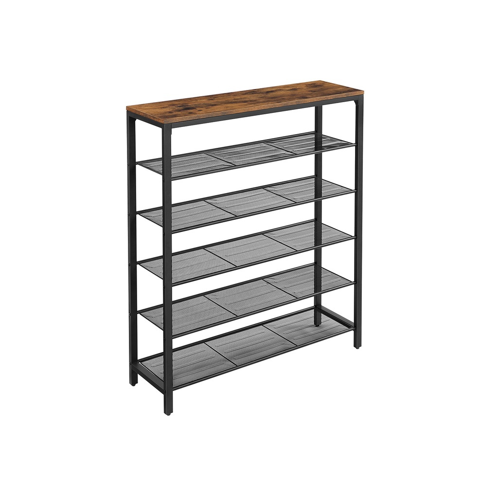 VASAGLE LBS016B01 Étagère à chaussures avec 5 niveaux de grille et grande surface pour entrée, couloir, cadre industriel en métal, marron-noir vintage