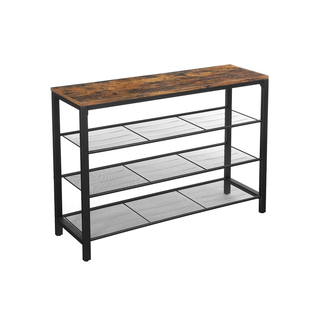 VASAGLE Étagère à Chaussures, Organisateur de Chaussures avec 3 Étagères en Filet, pour Couloir, Salon, Chambre, Structure Simple, Stable, Style Industriel, Marron Rustique et Noir LBS14BX