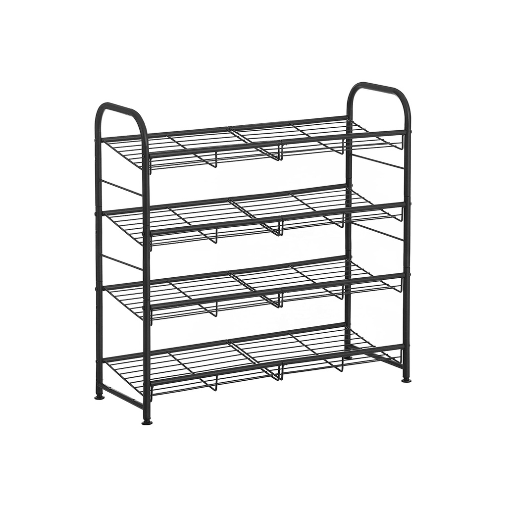 SONGMICS Étagère à chaussures à 4 niveaux, organisateur de rangement de chaussures empilable, peut contenir jusqu'à 16 paires, acier, 68,5 x 27,5 x 65 cm, pour talons hauts, baskets, pantoufles, dans l'entrée, noir LMR067B01