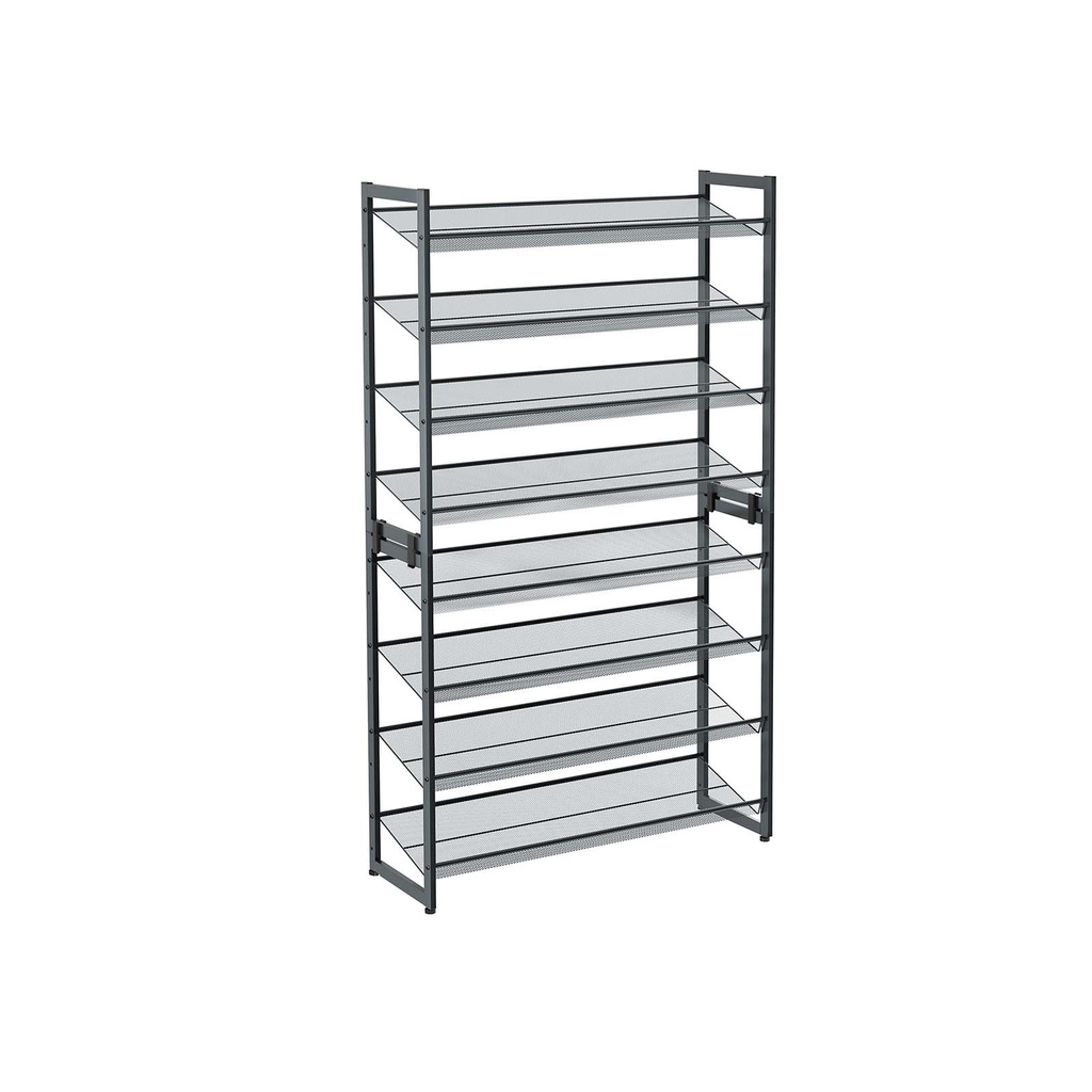 SONGMICS Étagère à chaussures à 8 niveaux, lot de 2 organisateurs de chaussures empilables à 4 niveaux, étagère à chaussures en maille d'acier, étagères plates ou inclinées réglables, gris froid LMR08GB