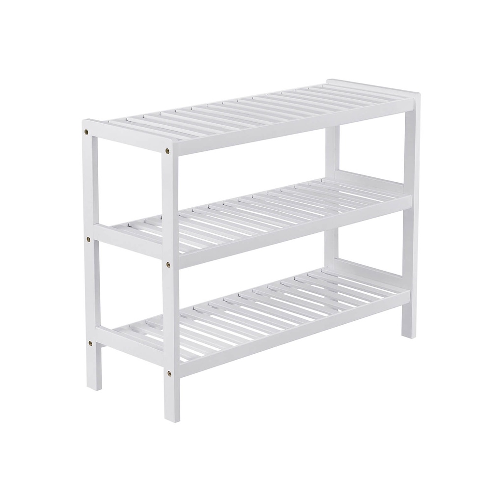 SONGMICS Étagère à chaussures en bambou, étagère de rangement à 3 niveaux, 70 x 26 x 55 cm (L x P x H), idéale pour le couloir, la salle de bain, le salon et le couloir, blanc LBS13W