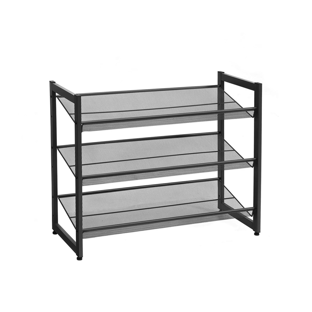 SONGMICS Étagère à chaussures à 3 niveaux, maille en acier, étagère à chaussures empilable plate ou inclinée pour 9 à 12 paires de chaussures, noir LMR03B