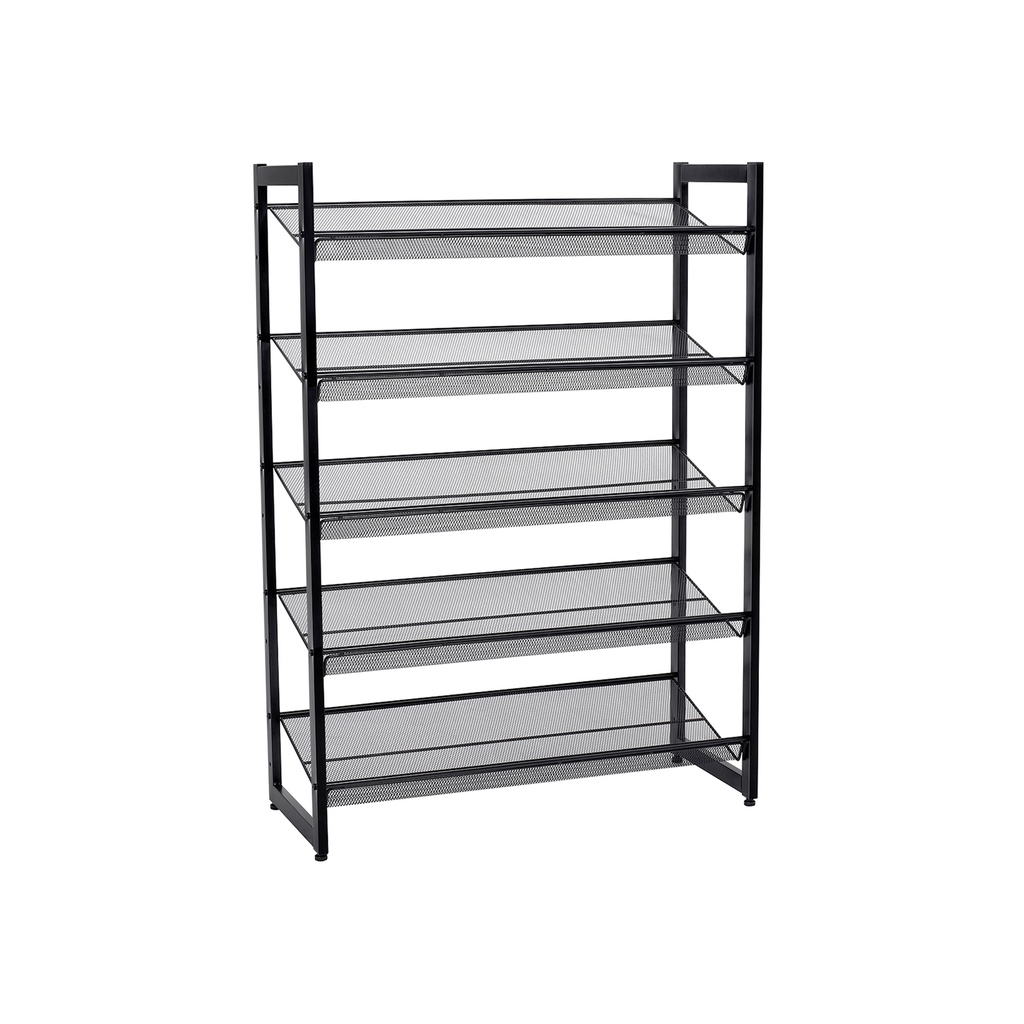 SONGMICS LMR005B Étagère à chaussures en maille métallique à 5 niveaux avec étagères plates à angle, grand organisateur de rangement pour bottes empilable et réglable dans le placard de couloir, noir