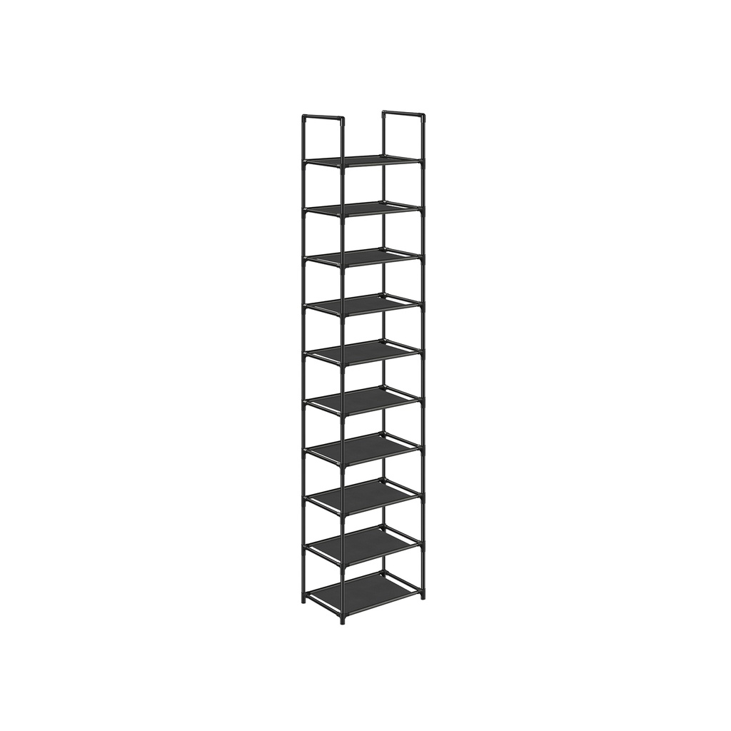 SONGMICS Étagère à Chaussures à 10 Niveaux, Meuble à Chaussures, Rangement à Chaussures Peu Encombrant, 33 x 33 x 173 cm, Structure en métal, Etagères en Tissu Non Tissé, pour Couloir, Chambre, Noir LSR110B02