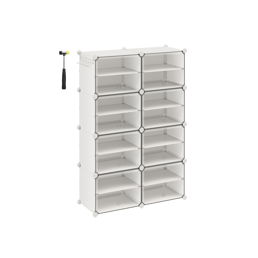 SONGMICS Étagère à chaussures, organisateur de chaussures 8 cubes avec portes, 32 paires d'armoires de rangement en plastique pour chaussures, pour chambre à coucher, entrée, cadre en acier, panneau en plastique, blanc