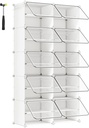 SONGMICS Étagère à chaussures emboîtable, meuble de rangement pour chaussures en plastique, unité de rangement modulaire à 10 emplacements, 30 x 40 x 30 cm pour chaque emplacement, avec portes, cadre en acier, panneaux en plastique, blanc LPC035W01