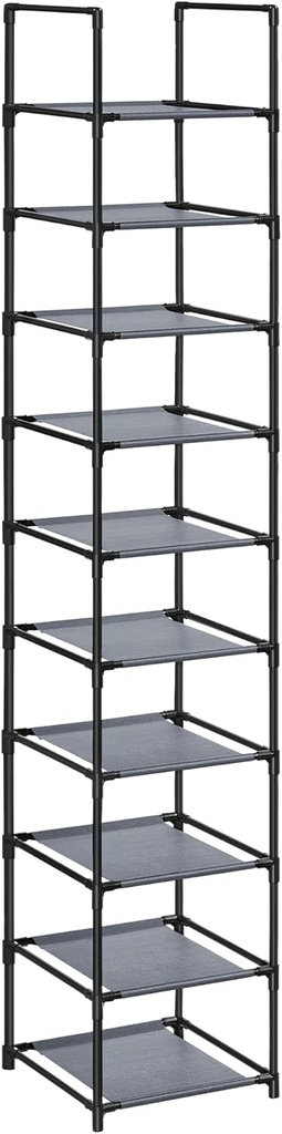 SONGMICS Étagère à Chaussures à 10 Niveaux, Meuble à Chaussures, Rangement à Chaussures Peu Encombrant, 33 x 33 x 173 cm, Structure en métal, Etagères en Tissu Non Tissé, pour Couloir, Chambre, Gris LSR110G01