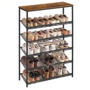 Étagère de rangement pour chaussures à 6 niveaux, support de rangement autoportant réglable, pour entrée, industriel, marron et noir