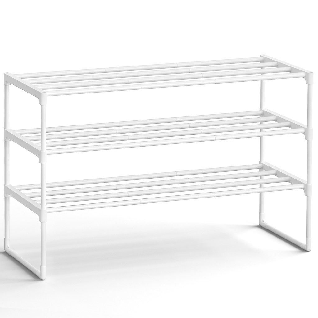 SONGMICS Étagère à chaussures à 3 niveaux, organisateur étroit, étagère en métal pour couloir, salon, placard, empilable, capacité 16 à 20 paires, 30 x 92 x 55 cm, blanc perle LSA303W03