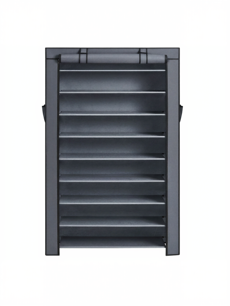 VASAGLE Étagère à chaussures à 10 niveaux avec housse anti-poussière, 28 x 84 x 160 cm, support organisateur de chaussures, capacité 40-50 paires, pour salon, couloir, gris RXJ036GZ02