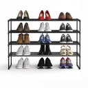 SONGMICS Étagère à chaussures à 4 niveaux, organisateur étroit, étagère en métal pour couloir, salon, placard, empilable, capacité 25 à 30 paires, 30 x 116 x 72 cm, noir LSA034B01