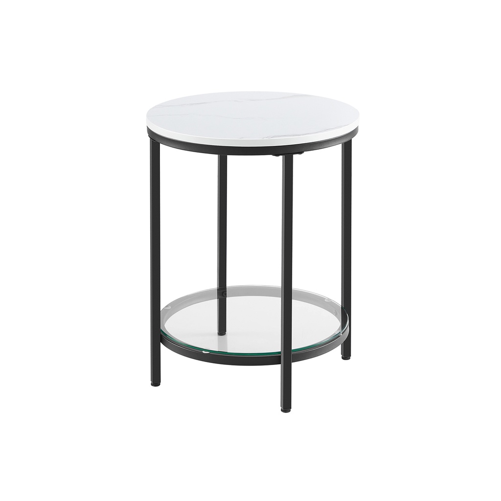 [LET285B13] VASAGLE Table d'appoint Table de Chevet 2 Niveaux en Bois Aggloméré Verre Trempé Salon Bureau Petits Espaces Moderne Effet Marbre Blanc Cadre Noir LET285B13