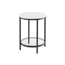 VASAGLE Table d'appoint Table de Chevet 2 Niveaux en Bois Aggloméré Verre Trempé Salon Bureau Petits Espaces Moderne Effet Marbre Blanc Cadre Noir LET285B13