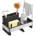 SONGMICS Rangement pour évier de cuisine, organiseur d'évier avec porte-éponge, panier à vaisselle pour brosses, chiffons, savon, acier inoxydable, peu encombrant, bec rotatif, encre noir et argent KCS555BH01