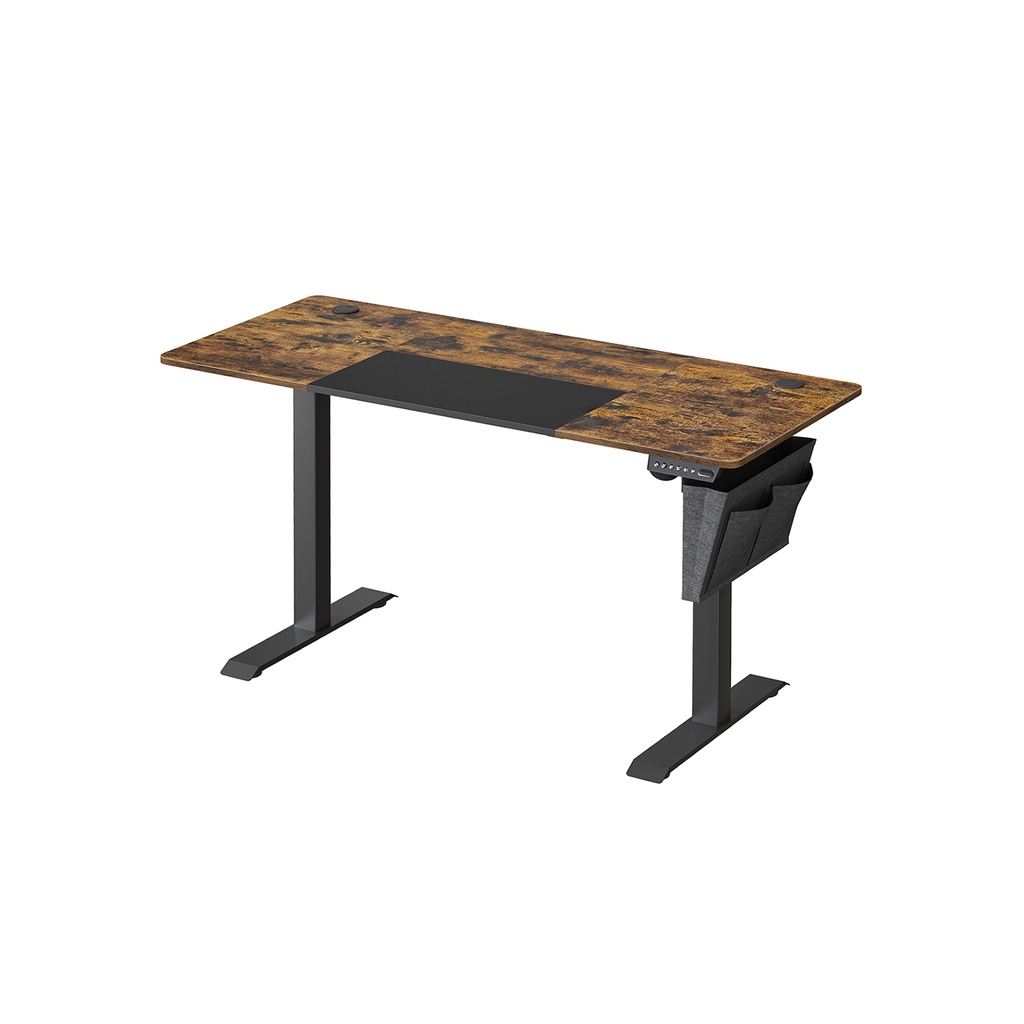 SONGMICS Bureau électrique réglable en hauteur, 60 x 140 x (72-120) cm, entièrement réglable, plaque épissée, fonction mémoire sur 4 hauteurs, protection de chargement, marron vintage/noir LSD016X01