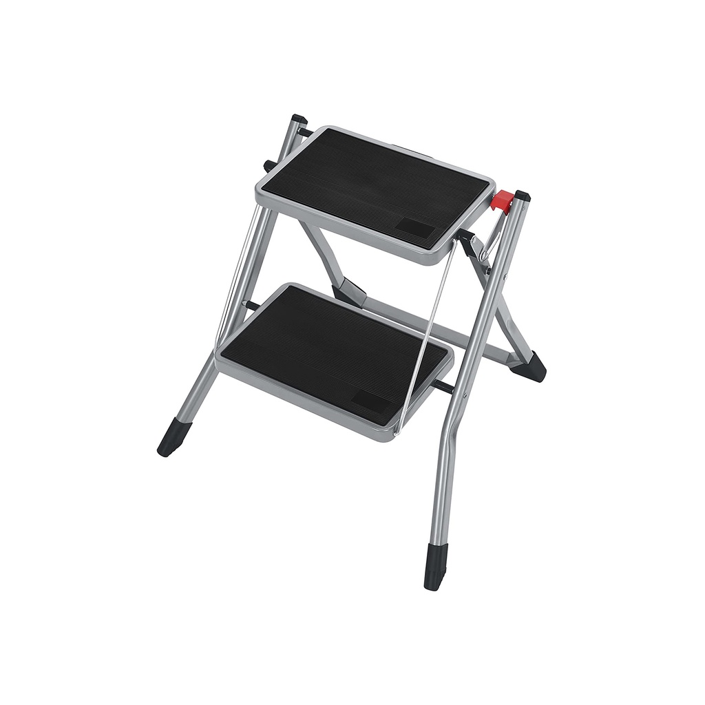 [GSL002GY01] SONGMICS Échelle 2 marches, escabeau pliable, marches de 20 cm de large avec caoutchouc antidérapant, avec poignée, charge max. 150 kg, acier, gris et noir GSL002GY01