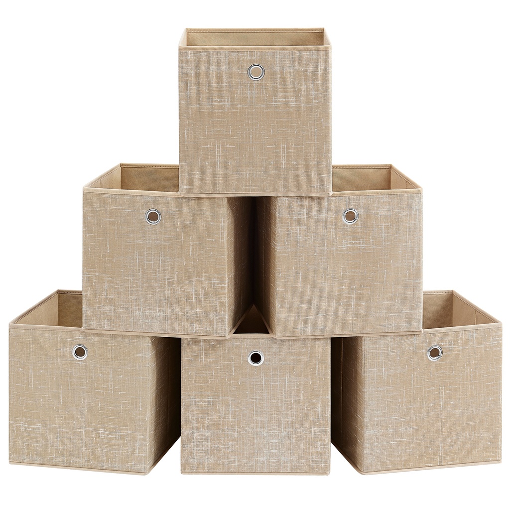 SONGMICS Storage Boxes, Set of 6 Non-Woven Fabric Boxes with Handles, 30 x 30 x 30 cm, Fit Cube Storage Unit, for Shelves, Foldable, Clothes Organisers, Sand Beige RFB006K03