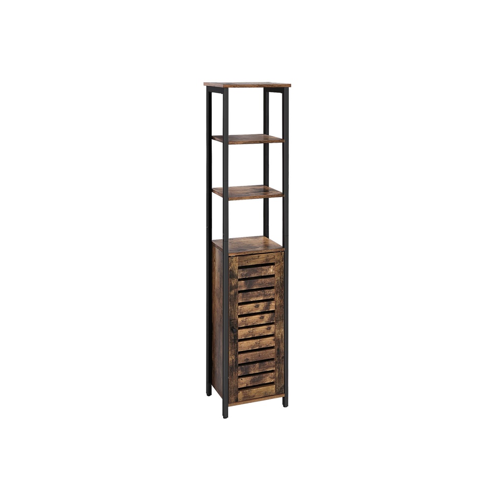 VASAGLE Étagère Industrielle sur Pied, Meuble de Salle de Bain Étroit avec 3 Étagères et Placard, Haut, Polyvalent dans le Salon, 37 x 30 x 167 cm, Marron Rustique LSC37BX
