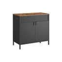 SONGMICS Storage Cabinet, Double-Door Floor Cabinet with Magnetic Closure, Adjustable Shelf, Steel Frame, Industrial Style, Space-Saving, Rustic Brown and Black LSC102B01