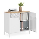 SONGMICS Storage Cabinet, Metal Cabinet with Double Doors, Magnetic Closure, Adjustable Shelf, Steel Frame, Natural and White LSC102W57