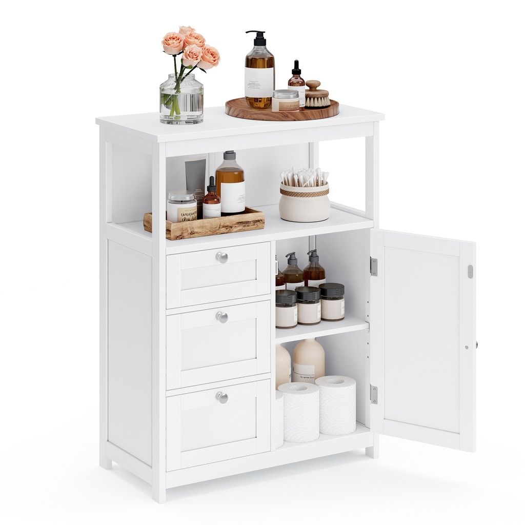 VASAGLE Armoire de Rangement au Sol, Meuble de Rangement Autoportant avec 3 Tiroirs, Étagère Ajustable, 11,8 x 23,6 x 31,5 Pouces, pour Salon, Salle de Bain, Entrée, Blanc UBBC542P31V2