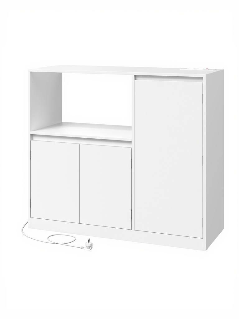 VASAGLE Custos Collection BBK373WB01 Meuble de Cuisine Meuble de Rangement Buffet avec Plan de Travail Etagère Micro-Ondes avec 1 Compartiment Ouvert 3 Portes Etagères réglables Blanc Nuage