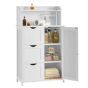VASAGLE Meuble de Salle de Bain sur Pied avec Porte Multiprise Tiroirs Meuble pour Papier Toilette Meuble de Toilette Etagères Ajustables 30 x 60 x 100 cm Blanc Nuage BBC775W03