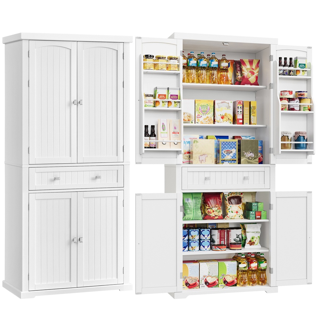 VASAGLE Armoire de cuisine haute, buffet avec étagères réglables et tiroirs, blanc BBC561W21
