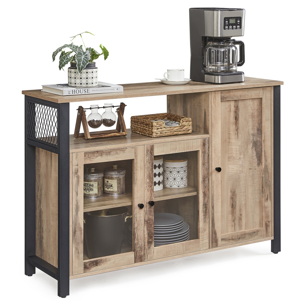 VASAGLE Buffet à 3 portes, style industriel, marron et noir LSC096B50V1